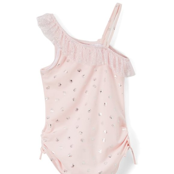 Kate Mack Pink Dot Ruffle Off-Shoulder One-Piece - 2T - Picture 2 of 3